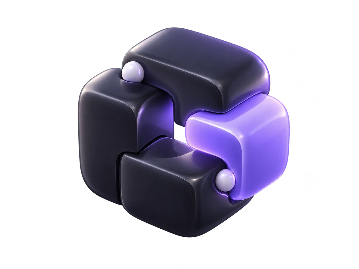 墨色のブロックの組み合わせに、紫のブロックが加わっている3Dの絵